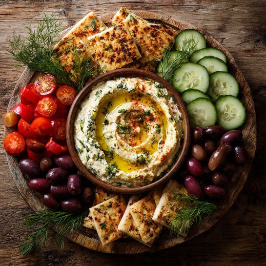 Greek Appetizer Board with Whipped Feta and Pita Chips Recipe