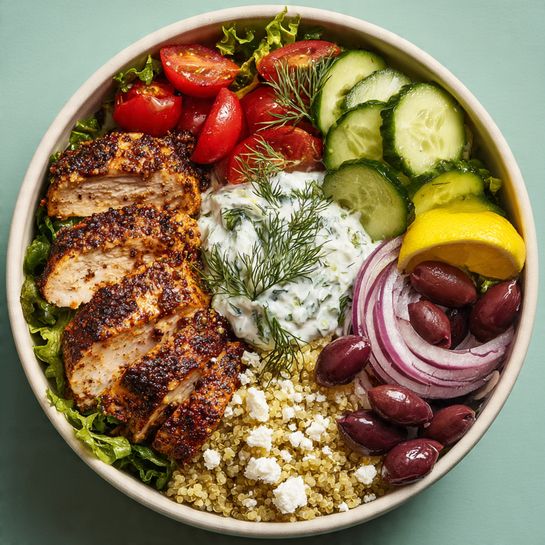 Ultimate Grilled Chicken Salad Bowl with Tzatziki Recipe - Recipe Image