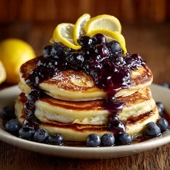 Lemon Ricotta Pancakes with Blueberry Syrup Recipe