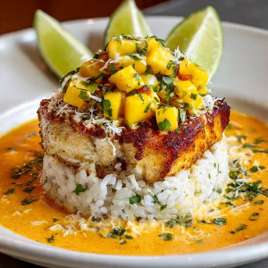 Coconut Lime Fish with Mango Salsa Recipe - Recipe Image