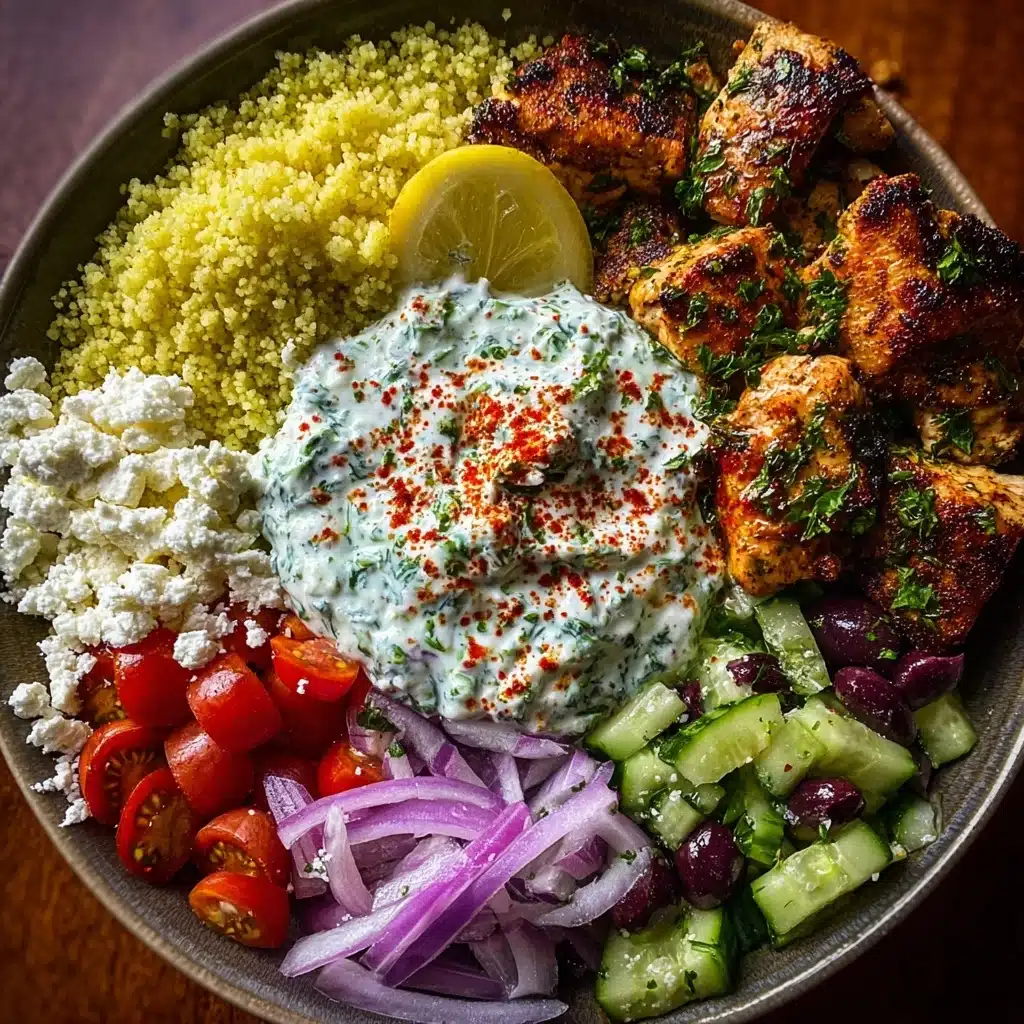 Greek Chicken Souvlaki Bowls with Lemon Garlic Sauce Recipe - Recipe Image