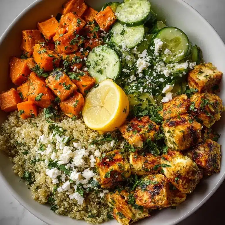 Lemon Garlic Chicken Bowl with Sweet Potato & Feta Recipe