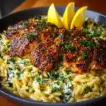 Lemon Butter Dijon Chicken and Orzo with Feta Sauce Recipe