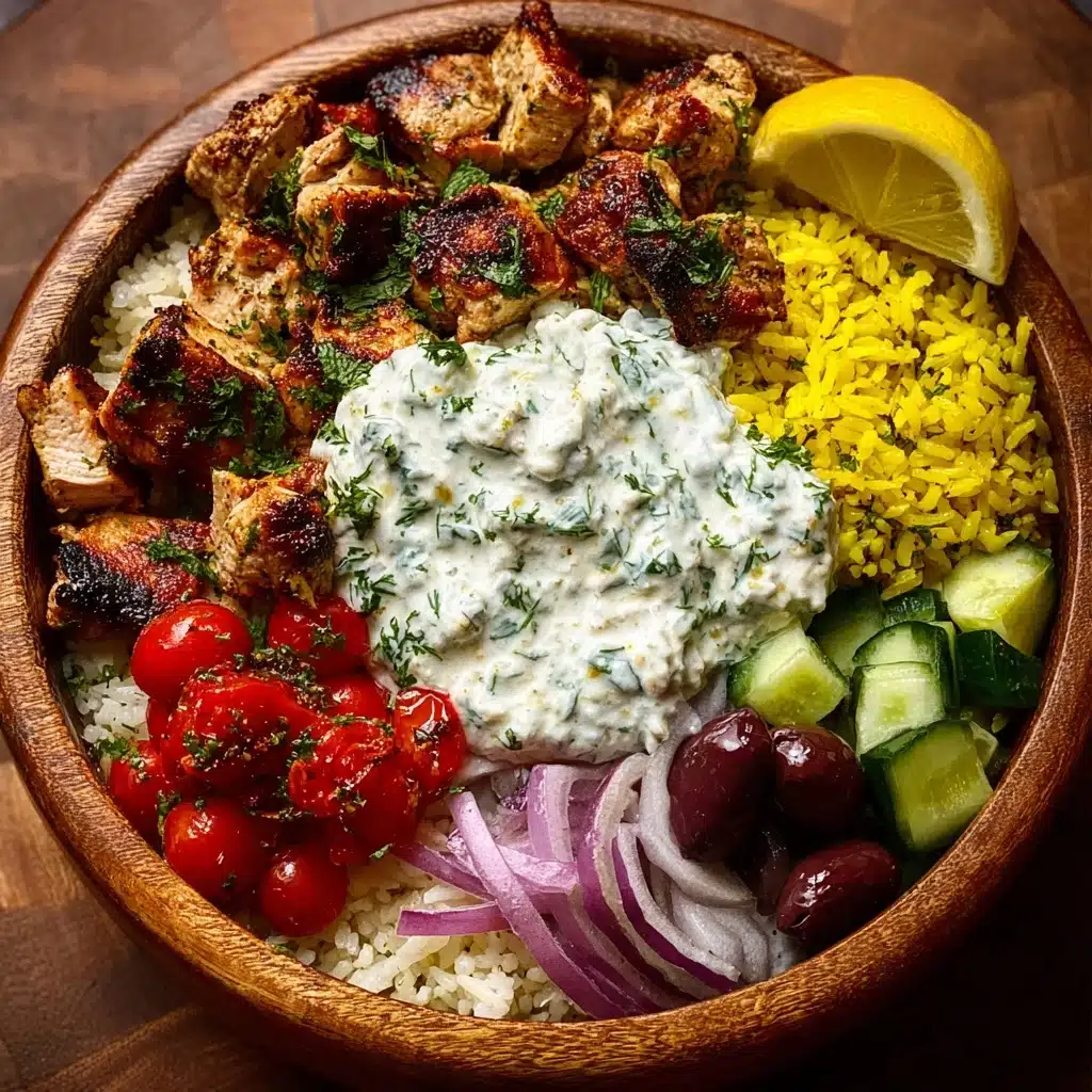 Greek Chicken Souvlaki Bowls with Herbed Feta Sauce Recipe - Recipe Image
