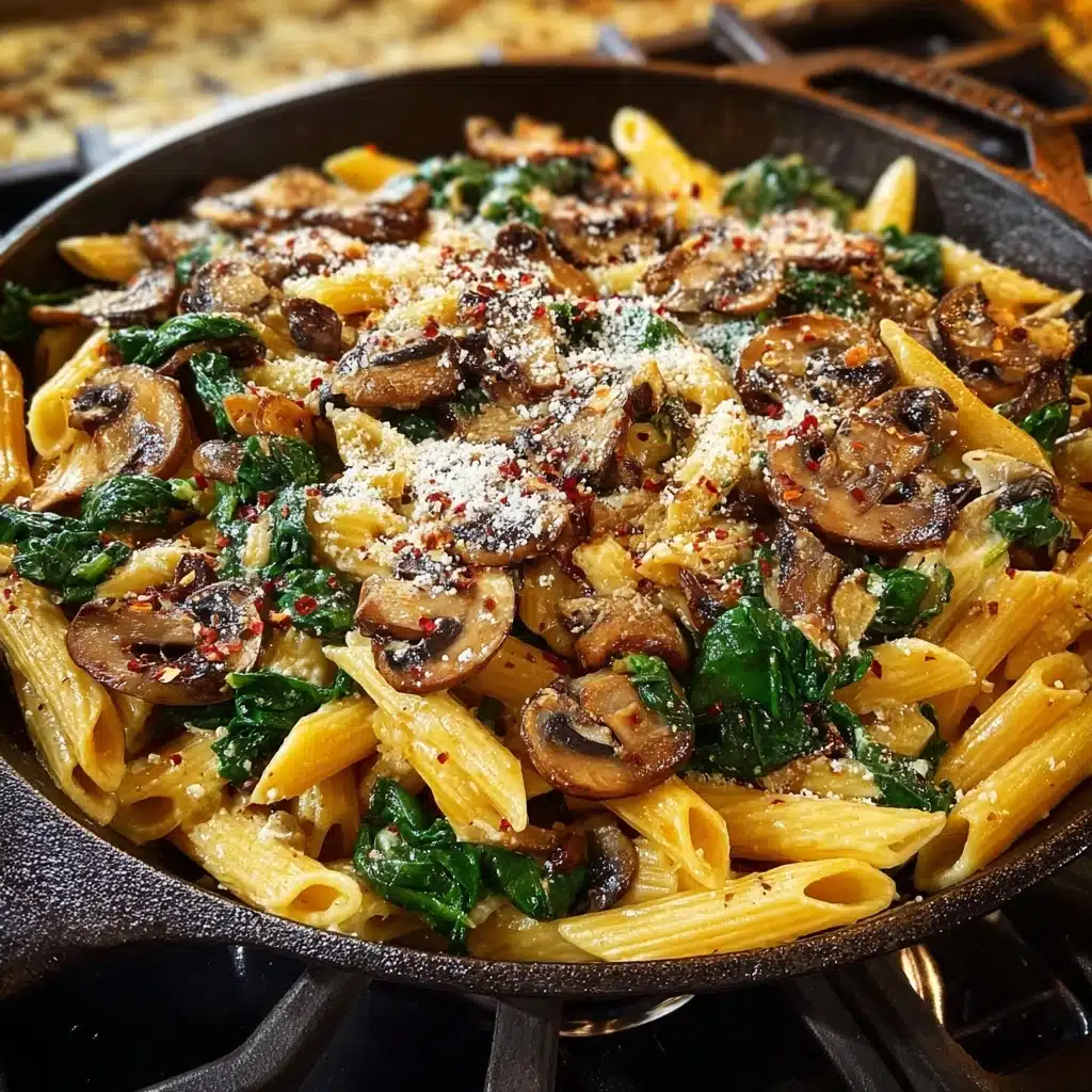 Parmesan Spinach Mushroom Pasta Skillet Recipe - Recipe Image