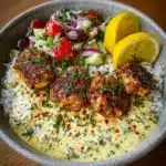 Greek Chicken Souvlaki Bowls with Lemon Feta Sauce Recipe
