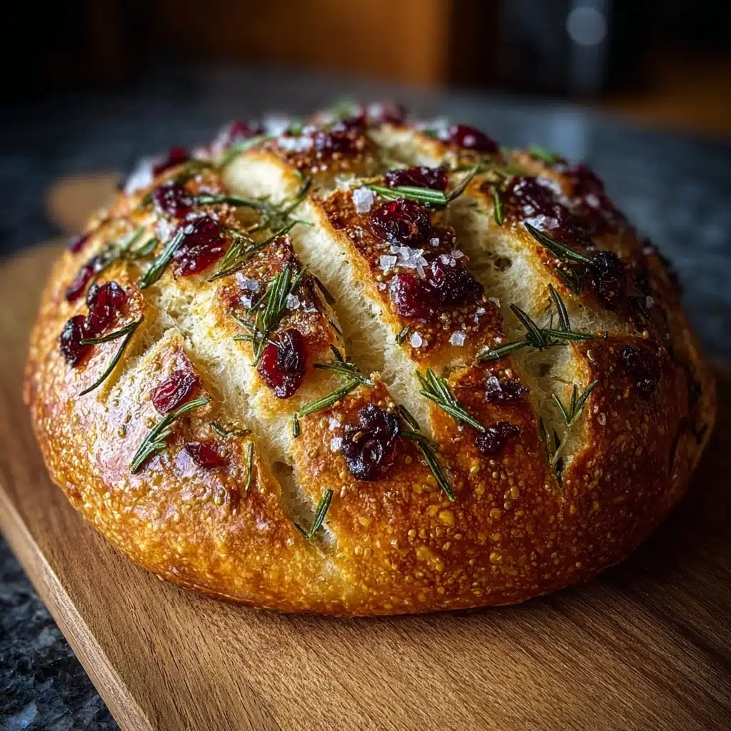 No-Knead Rosemary Cranberry Bread with Olive Oil & Sea Salt Recipe