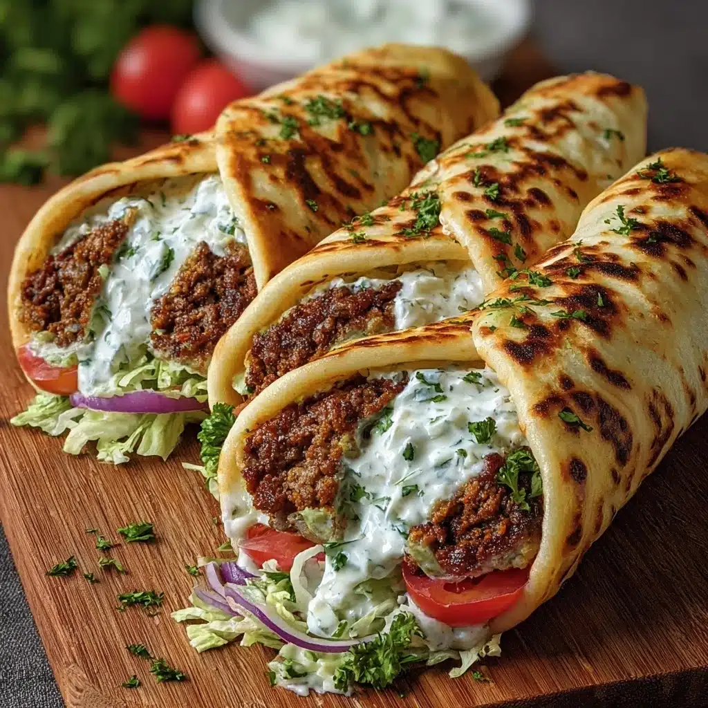Greek Beef Wraps with Roasted Garlic Feta Sauce Recipe - Recipe Image