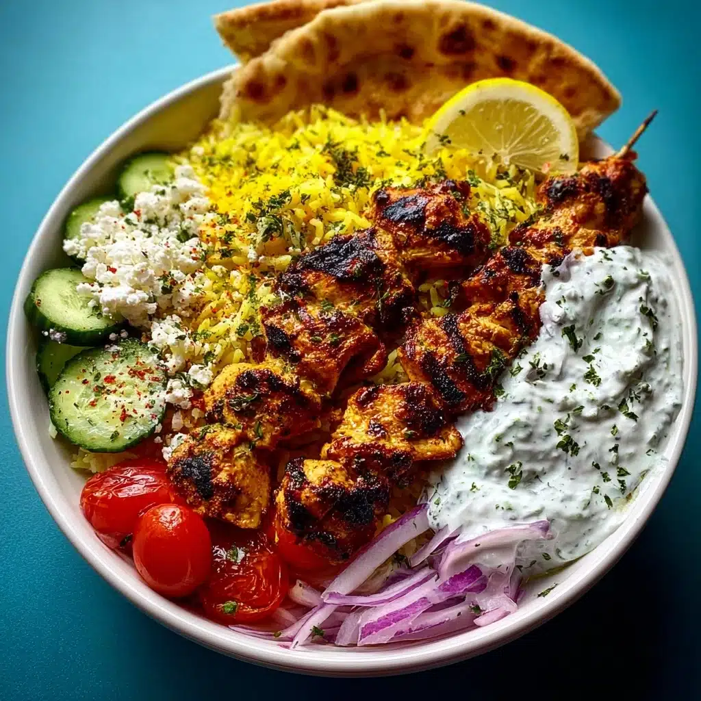 Greek Chicken Souvlaki Bowls with Creamy Feta Yogurt Sauce Recipe - Recipe Image