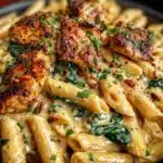 Creamy Garlic Chicken Penne with Spinach Recipe