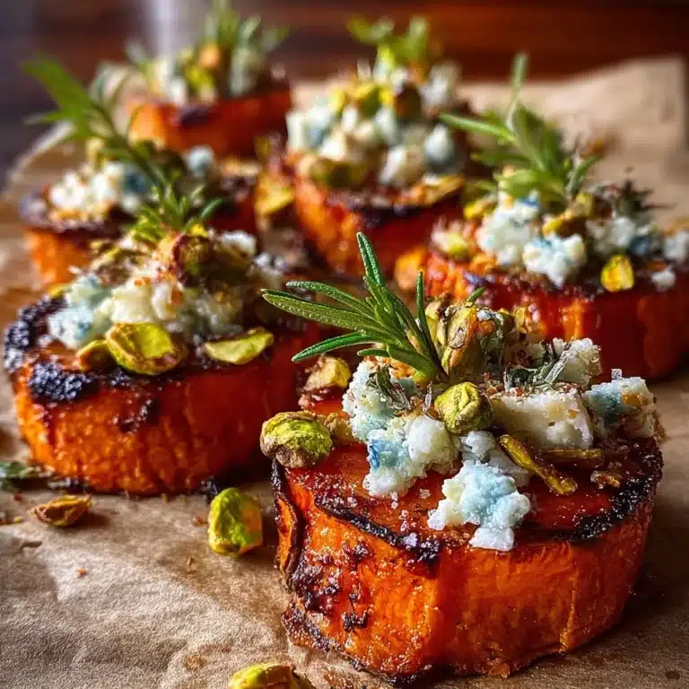 Sweet Potato Rounds with Blue Cheese, Fig Jam & Pistachios Recipe