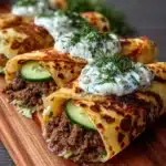 Greek Beef Wraps with Dill Garlic Feta Sauce Recipe