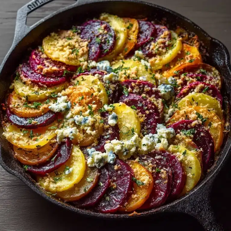 Layered Beet & Yukon Gold Potato Gratin with Feta Crumble Recipe