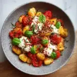Crispy Gnocchi with Burst Tomatoes, Burrata & Basil Oil Recipe