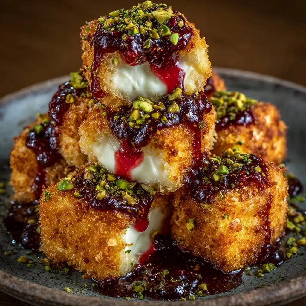 Pistachio-Crusted Brie Bites with Raspberry Hot Honey Glaze Recipe