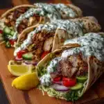 Greek Chicken Souvlaki Wraps with Creamy Spicy Feta Sauce Recipe