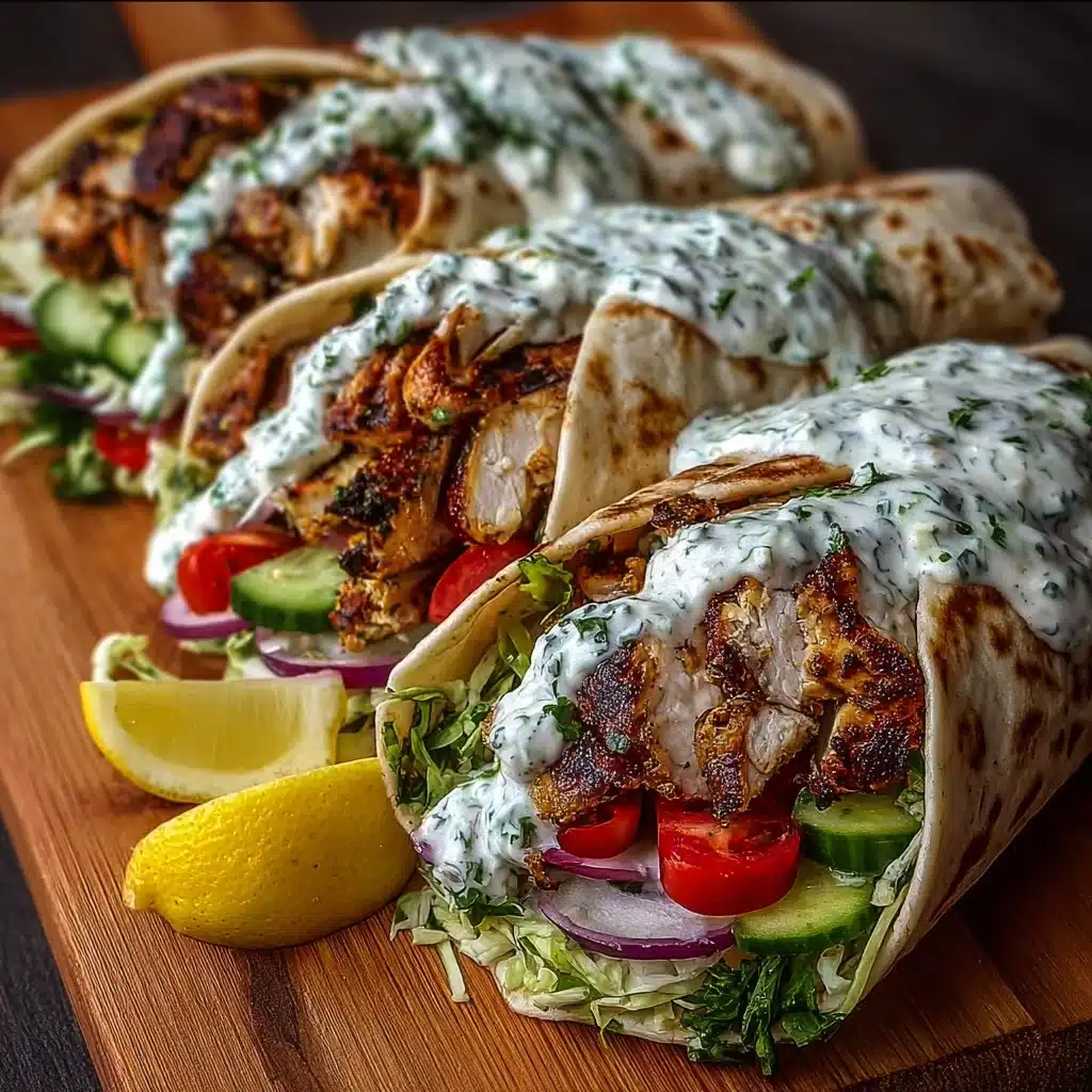 Greek Chicken Souvlaki Wraps with Creamy Spicy Feta Sauce Recipe - Recipe Image