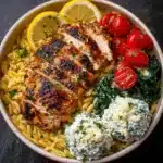 Lemon Dijon Chicken Orzo Bowl with Creamy Feta Recipe