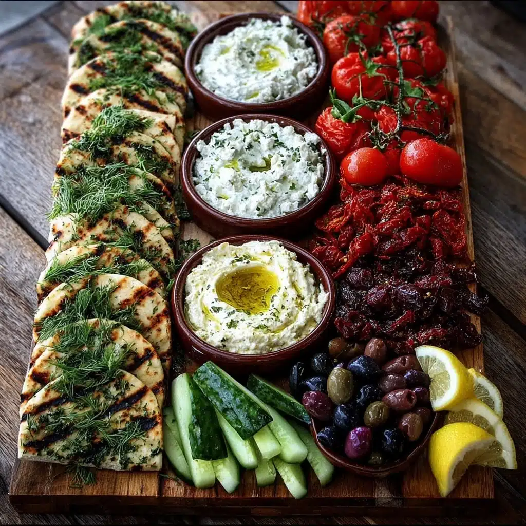 Greek Appetizer Board with Lemon Feta, Olives & Flatbread Recipe - Recipe Image