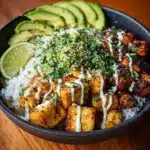 Honey Lime Chicken & Avocado Bowl with Lemon Yogurt Drizzle Recipe