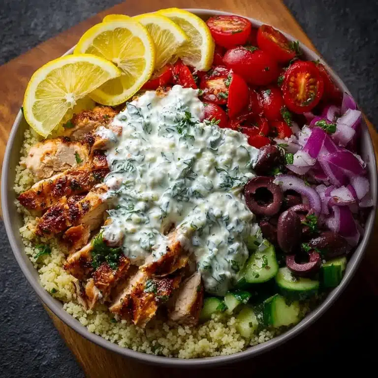 Greek Chicken Gyro Bowls with Creamy Tahini Feta Sauce Recipe