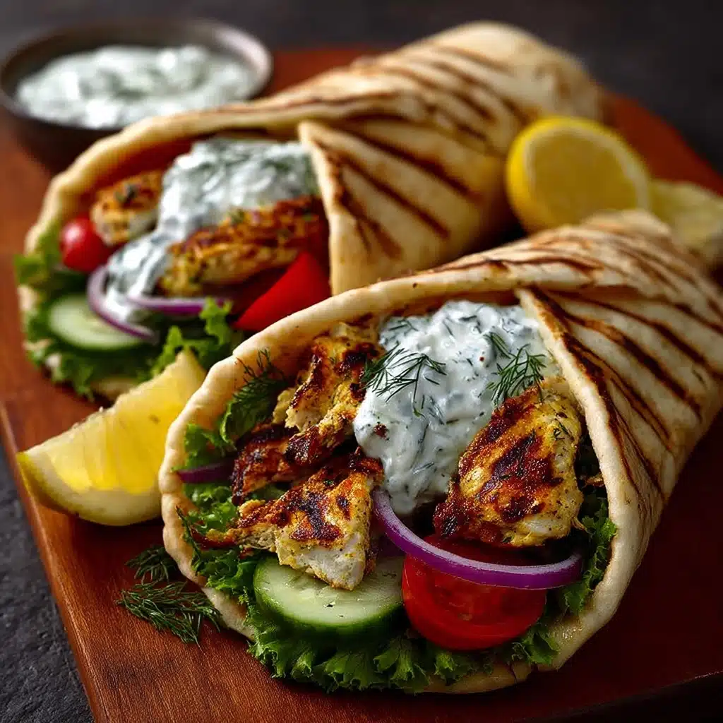 Greek Chicken Gyro Wraps with Spicy Garlic Yogurt Recipe - Recipe Image