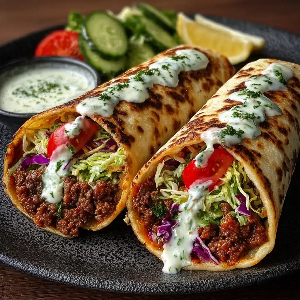 Beef Pita Wraps with Spicy Harissa Sauce Recipe - Recipe Image