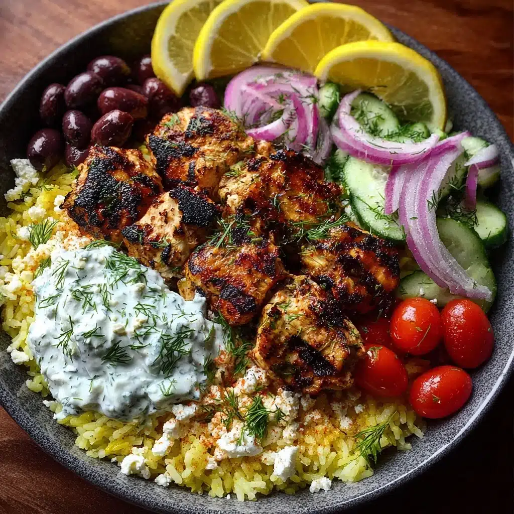 Greek Chicken Souvlaki Bowls with Dill Feta Sauce Recipe