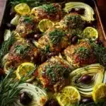 Lemon Thyme Chicken Thighs with Roasted Fennel & Olives Recipe