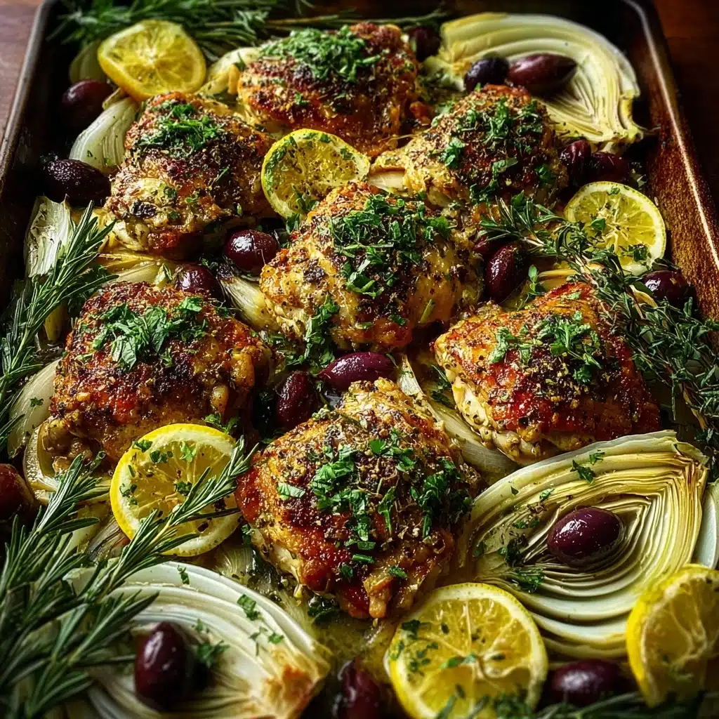Lemon Thyme Chicken Thighs with Roasted Fennel & Olives Recipe - Recipe Image