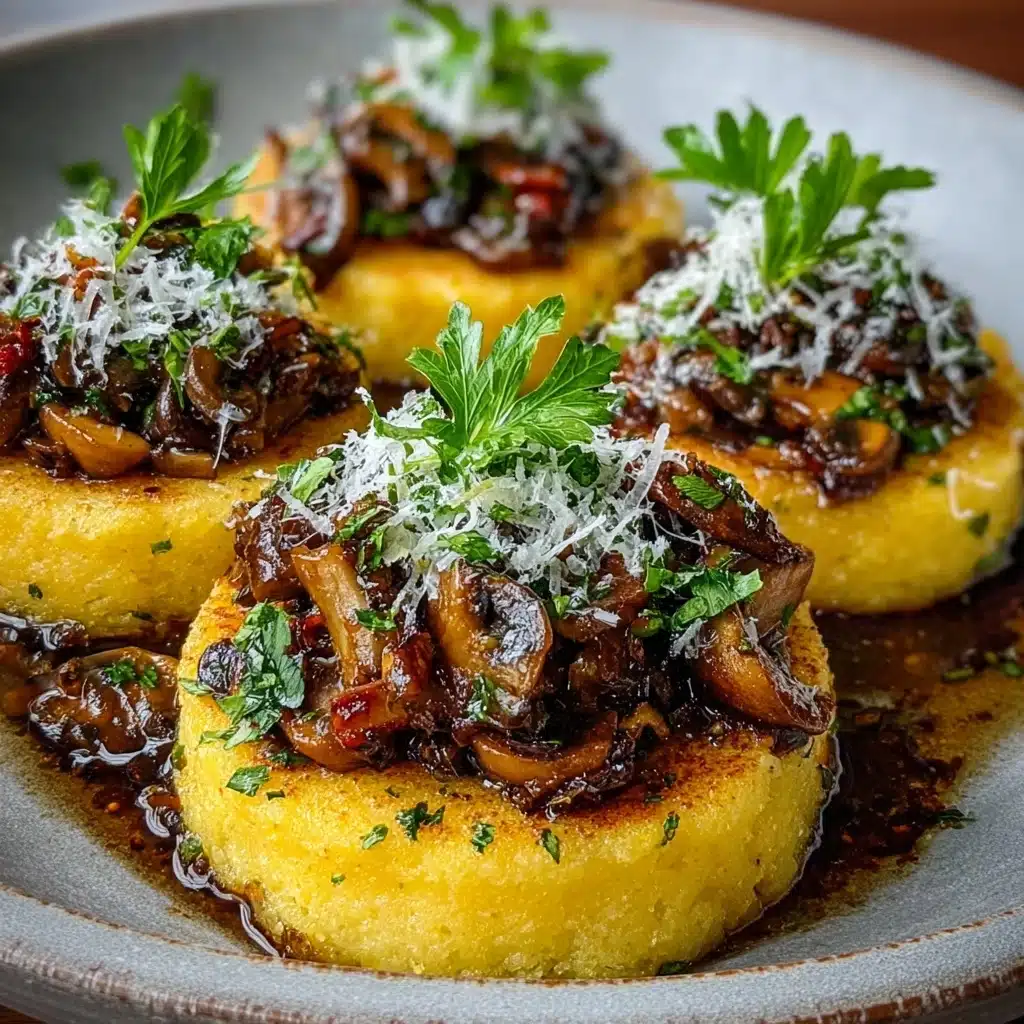 Crispy Polenta Rounds with Mushroom Ragù & Parmesan Recipe - Recipe Image