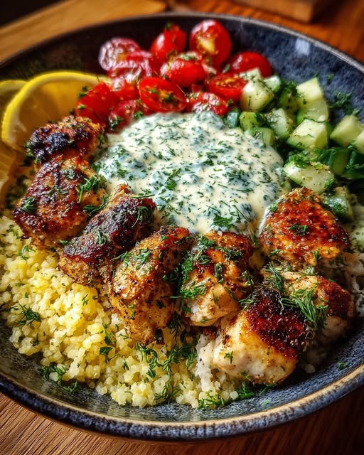 Greek Chicken Souvlaki Bowls with Lemon Garlic Sauce Recipe