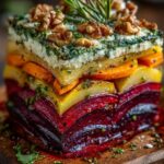 Layered Beet, Potato & Carrot Gratin with Feta & Walnuts Recipe