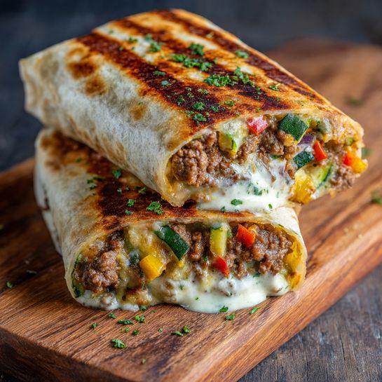 Mediterranean Ground Beef Pita Wraps with Roasted Veggies Recipe