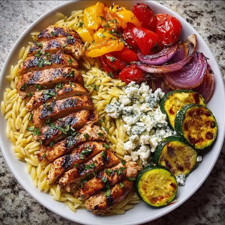 Balsamic Chicken Orzo with Roasted Veggies & Herb Feta Recipe