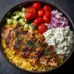 Lemon Dijon Chicken Orzo Bowl with Honey Feta Yogurt Sauce Recipe