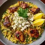Lemon Garlic Chicken Orzo with Honey Whipped Feta Recipe