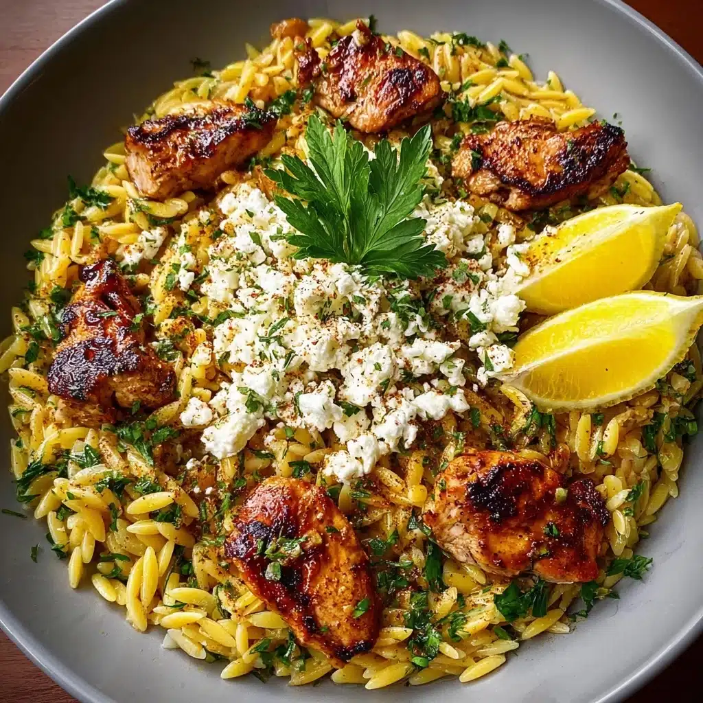 Lemon Garlic Chicken Orzo with Honey Whipped Feta Recipe - Recipe Image