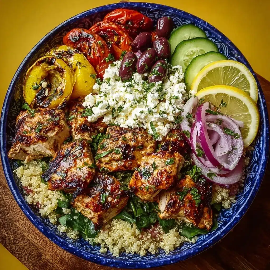Greek Chicken Souvlaki Bowl with Roasted Garlic Feta Recipe
