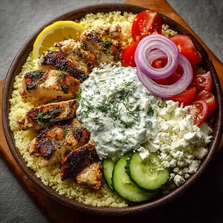 Greek Chicken Souvlaki Bowls with Garlic Feta Sauce Recipe