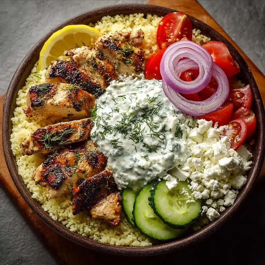 Greek Chicken Souvlaki Bowls with Garlic Feta Sauce Recipe - Recipe Image