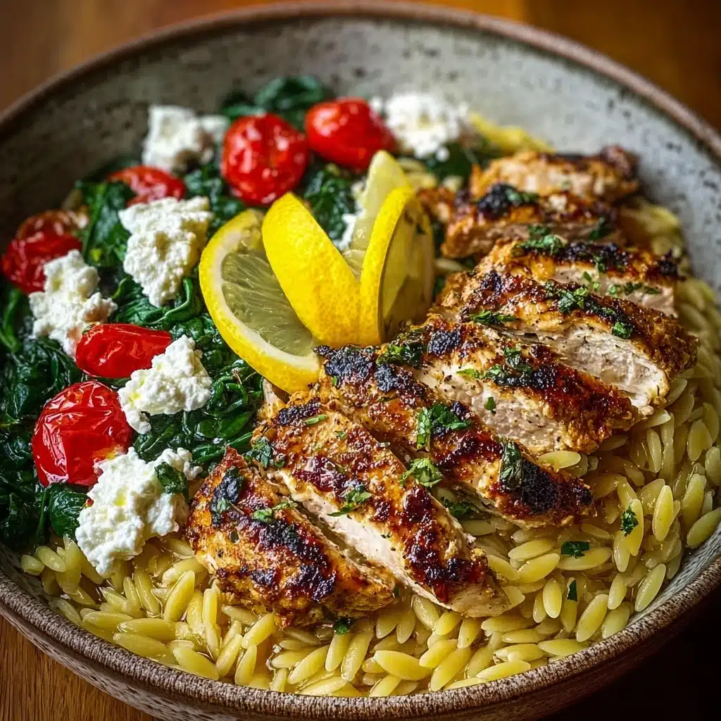 Lemon Garlic Chicken Orzo with Whipped Goat Cheese Recipe - Recipe Image