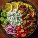 Greek Chicken Souvlaki Bowls with Creamy Feta Sauce Recipe