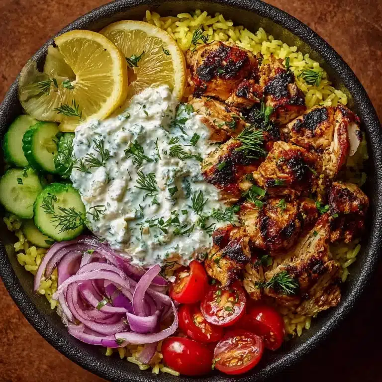Greek Chicken Souvlaki Bowls with Creamy Feta Sauce Recipe