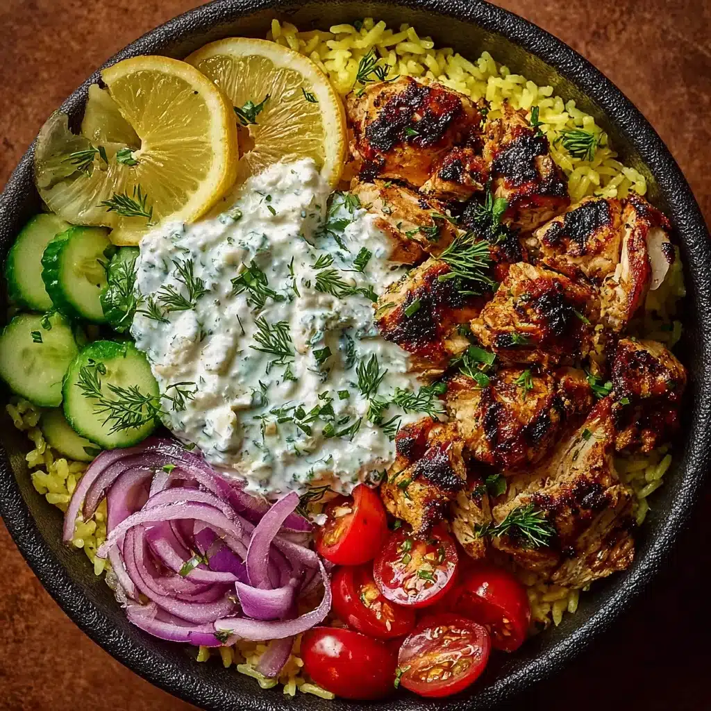 Greek Chicken Souvlaki Bowls with Creamy Feta Sauce Recipe - Recipe Image