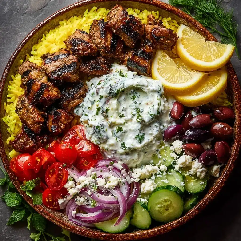 Greek Chicken Souvlaki Bowls with Tzatziki Feta Sauce Recipe - Recipe Image