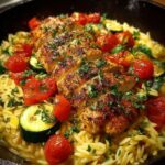 One-Pan Lemon Chicken and Veggie Orzo Recipe
