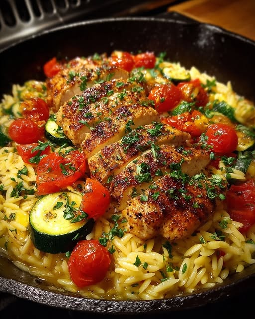 One-Pan Lemon Chicken and Veggie Orzo Recipe - Recipe Image