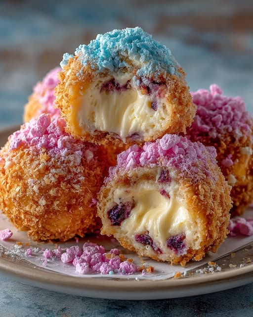 Crispy Cotton Candy Cheesecake Bombs Recipe - Recipe Image