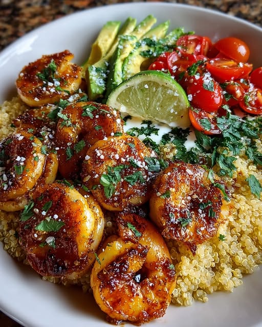 Honey Lime Shrimp & Avocado Quinoa Stack Recipe - Recipe Image